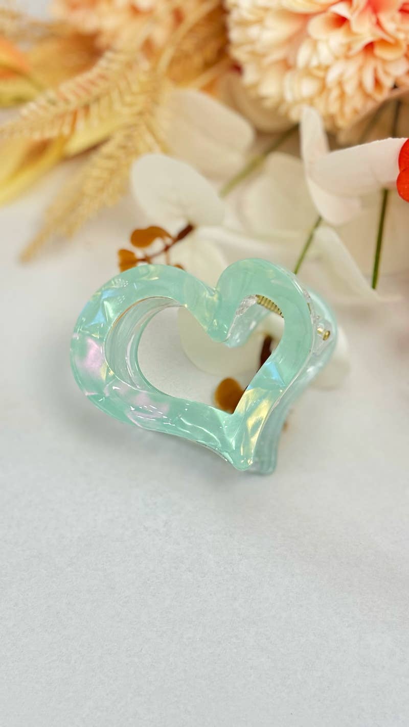 Heart Shaped Hair Claw Clip  - Cute Iridescent Hair Accessory