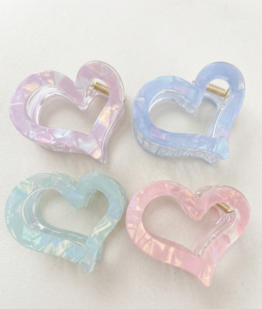 Heart Shaped Hair Claw Clip  - Cute Iridescent Hair Accessory