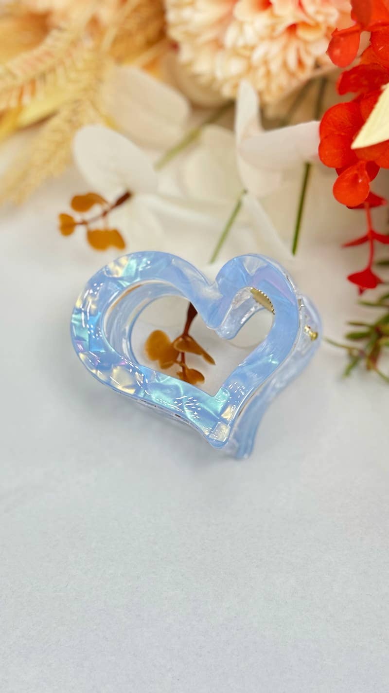 Heart Shaped Hair Claw Clip  - Cute Iridescent Hair Accessory