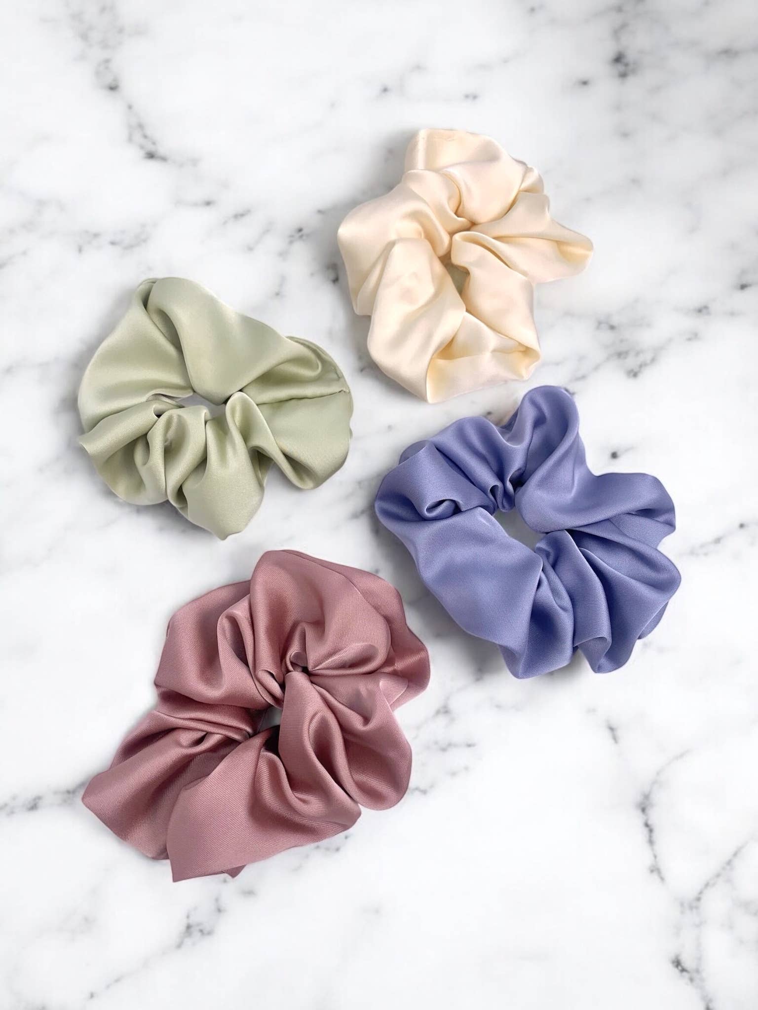 Oversized Satin Scrunchie - Violet Green & Beige