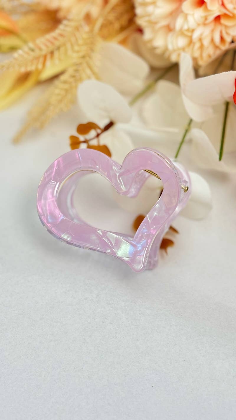 Heart Shaped Hair Claw Clip  - Cute Iridescent Hair Accessory